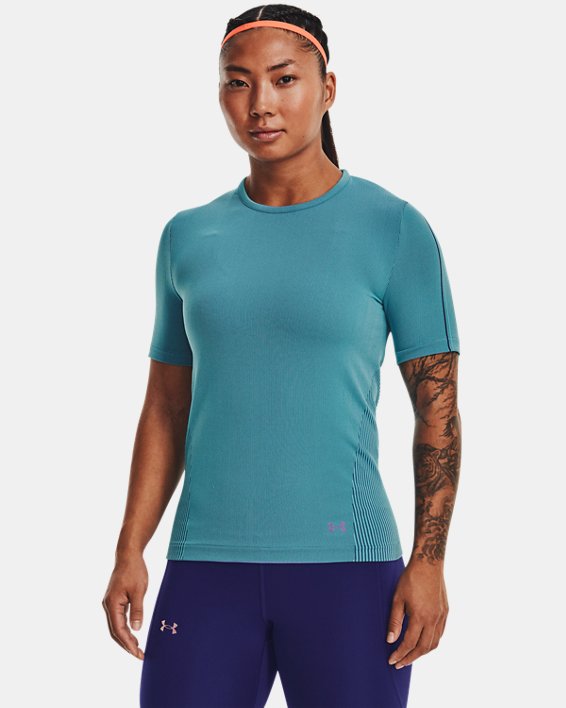 Women's UA RUSH™ Seamless Short Sleeve, Blue, pdpMainDesktop image number 4